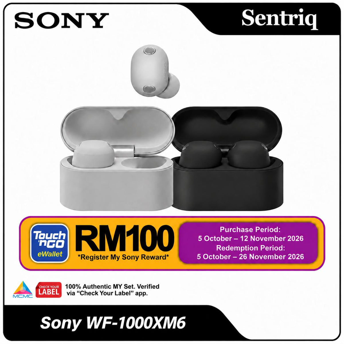 Sony WF-1000XM6 Wireless Noise Cancelling Headphones (Original) 1 Year Warranty By Sony Malaysia