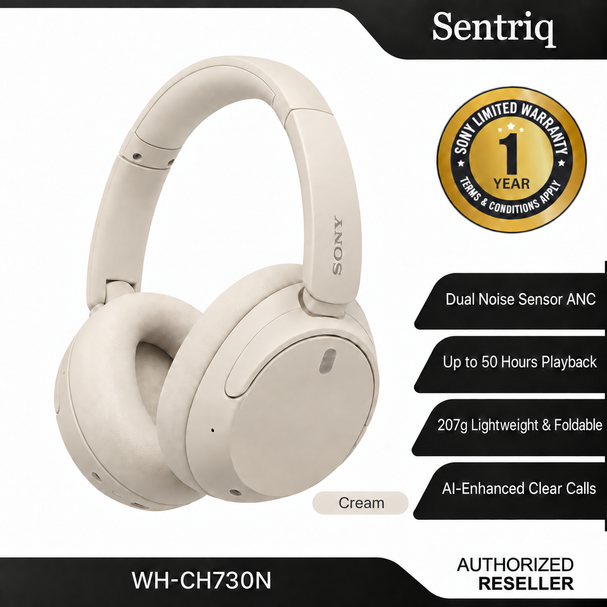 Sony WH-CH730N Wireless Noise Cancelling Headphones | Up to 50 Hours Battery | Multipoint | 1 Year Warranty