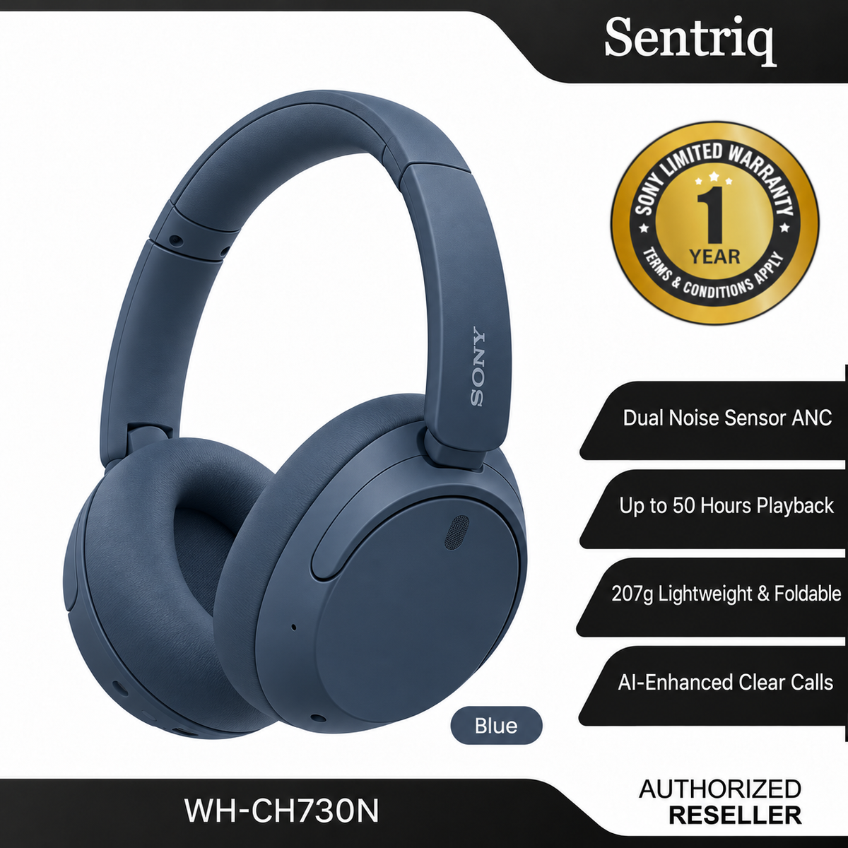 Sony WH-CH730N Wireless Noise Cancelling Headphones | Up to 50 Hours Battery | Multipoint | 1 Year Warranty